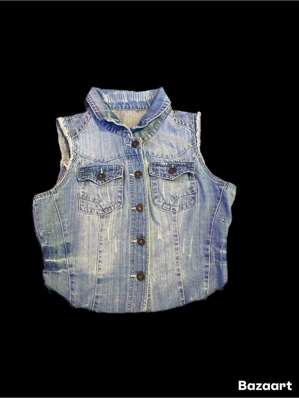 Women's Blue Denim Button-Front Vest Jacket